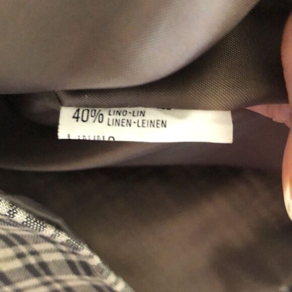 Perry Ellis Vest Linen Blend Size L Tan plaid GUC - Picture 5 of 5